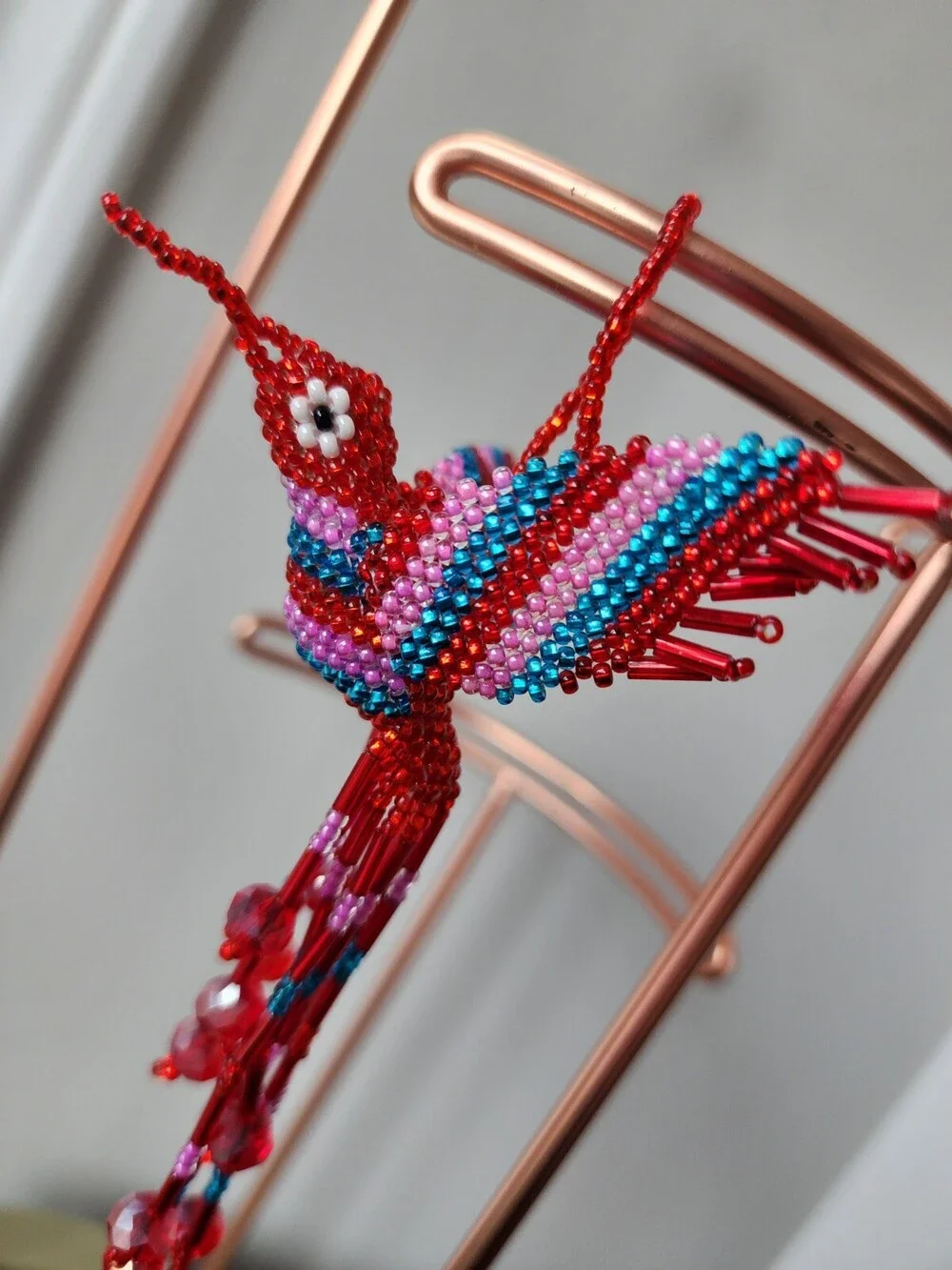 Huichol Beaded Hummingbird Key Chain Mexican Folk Art Bird 6” Sun Catcher A30